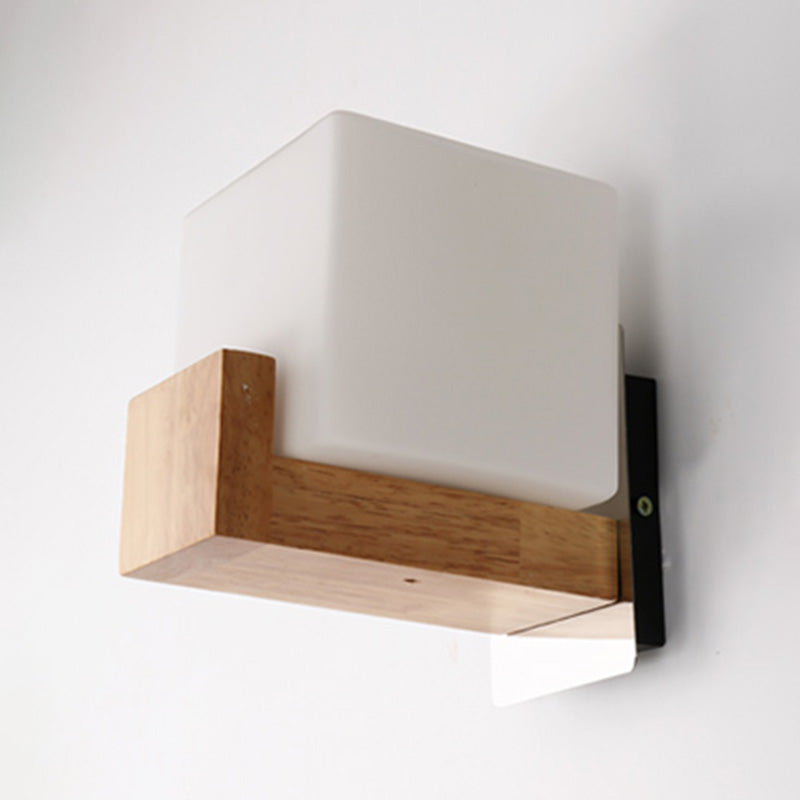 Wood Squared Wall Sconce Lighting Minimalist Style Wood Wall Mounted Light Fixture