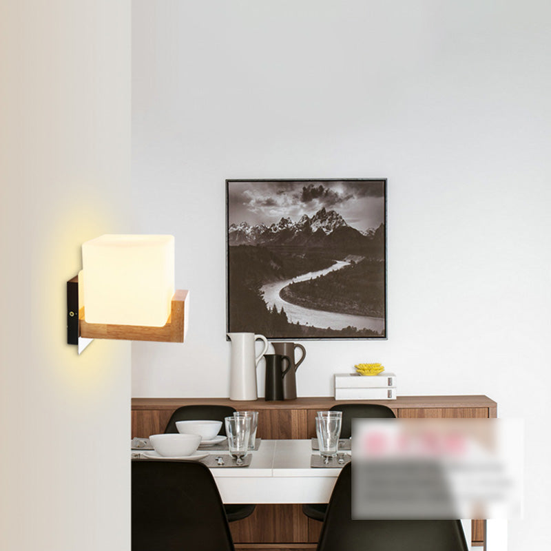 Wood Squared Wall Sconce Lighting Minimalist Style Wood Wall Mounted Light Fixture
