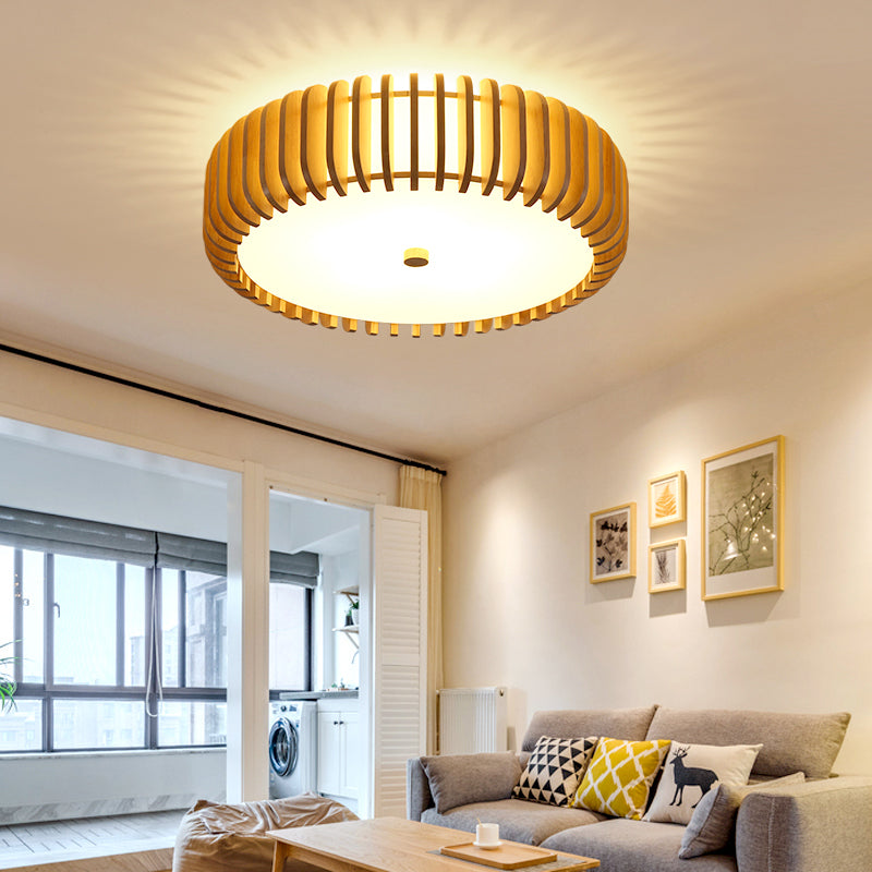 Drum Flush Mount Lighting Fixture Asian 1-Light Flushmount Ceiling Lamp with Acrylic Shade