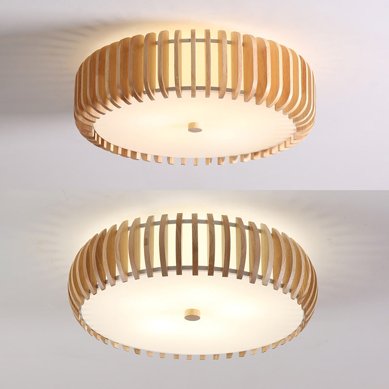 Drum Flush Mount Lighting Fixture Asian 1-Light Flushmount Ceiling Lamp with Acrylic Shade