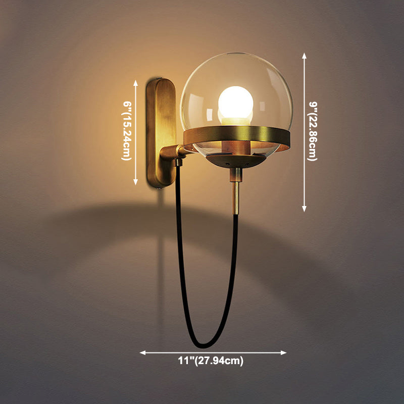 Moderne creatieve smeed met een enkele wandlamp met ijzeren bol hangen muurlicht met glazen schaduw