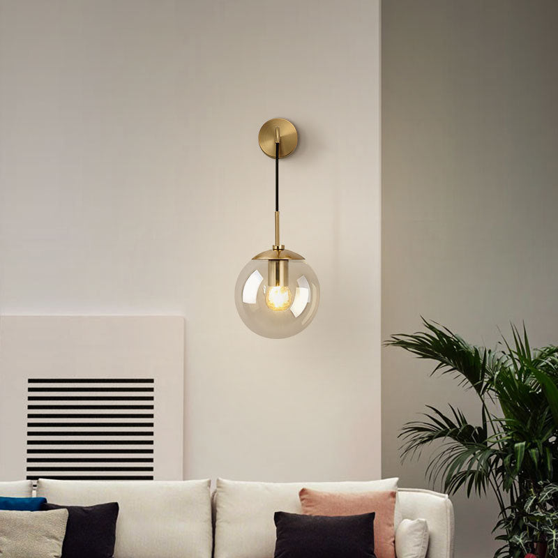 Modern Artistic Hanging Wall Lamp Copper Globe Wall Light with Glass Shade