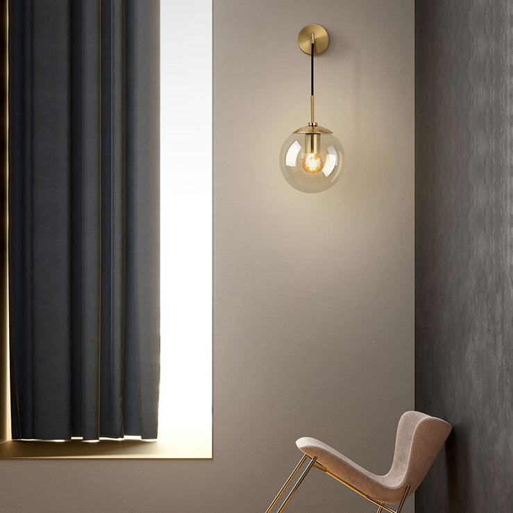 Modern Artistic Hanging Wall Lamp Copper Globe Wall Light with Glass Shade