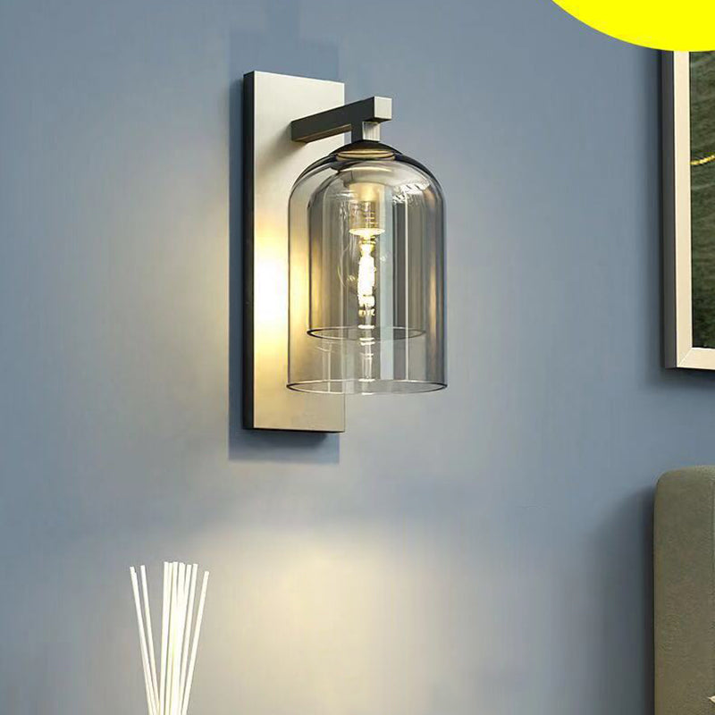Lampada a parete di ferro da parete a campana di lusso moderna con doppia tonalità di vetro