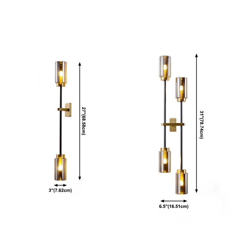 Glass Black and Gold Wall Sconce in Modern Luxury Style Copper Cylindrical Wall Lamp for Bedroom