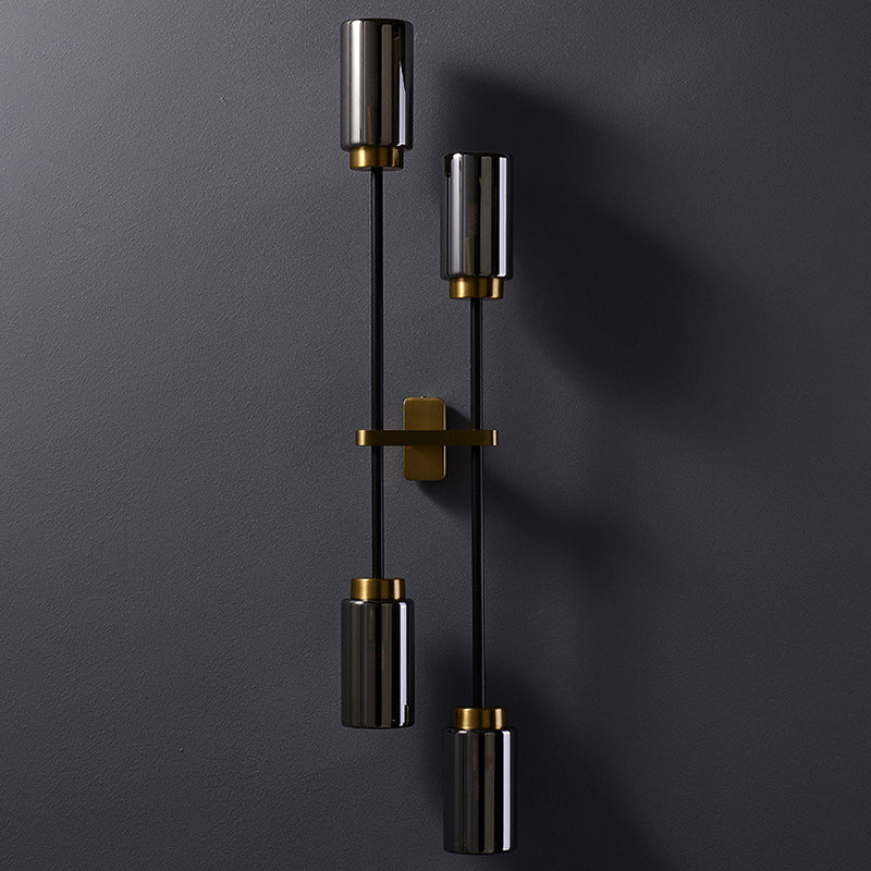 Glass Black and Gold Wall Sconce in Modern Luxury Style Copper Cylindrical Wall Lamp for Bedroom