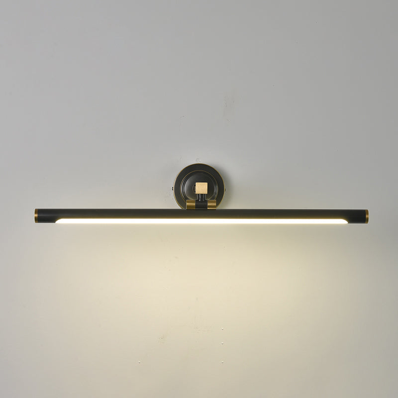 1-Light Linear Shade Wall Sconce Modern Simple Style Mirror Wall Lighting in Black