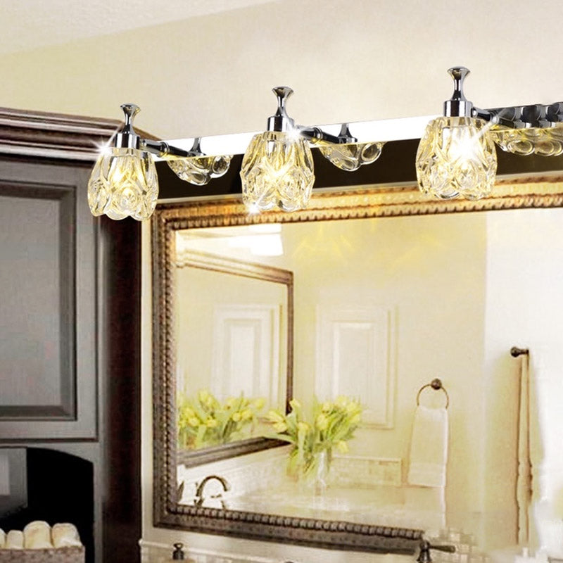 Multi-Lights Unique Shade Wall Sconce Modern Simple Mirror Mirror Crystal Mury Lighting in Silver