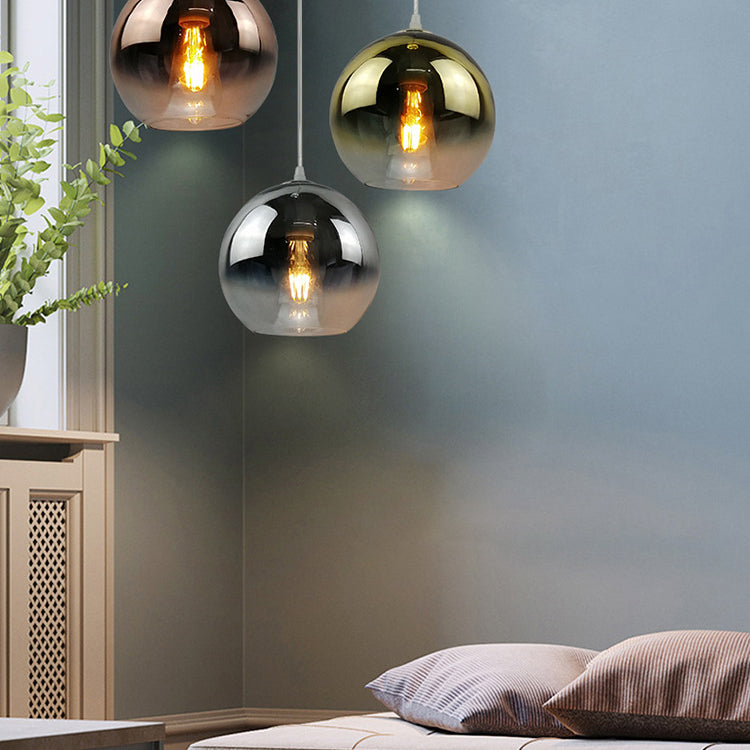 Glass Globe Single Hanging Lamp in Modern Artistic Style Wrought Iron Indoor Pendant Light