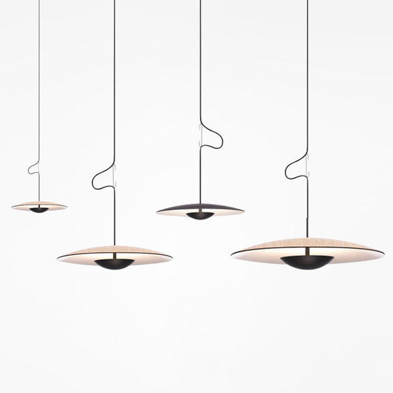 Luce a ciondolo interno minimalista, illuminazione a sospensione in metallo piatto in metallo a 1 luce