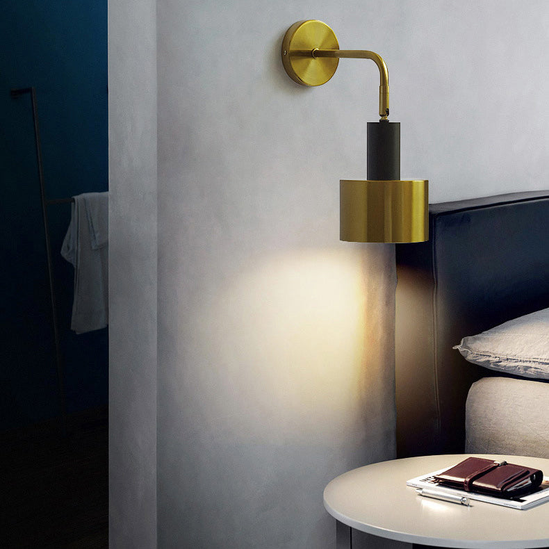 Postmoderne trommelschaduw Leeswandlamp metaal 1 hoofd slaapkamer wandlicht in zwart-goud