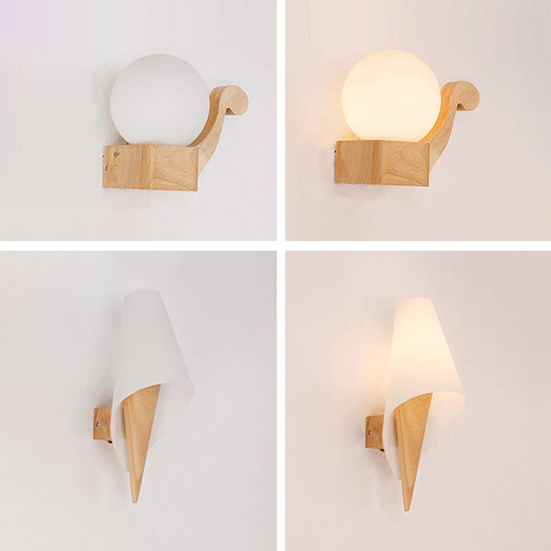 Luci di applique da parete di semplicità contemporanea con arte in legno per camera da letto