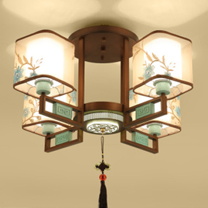 Plafonnier encastré en tissu de style chinois, 4/6/8 ampoules, pour salon