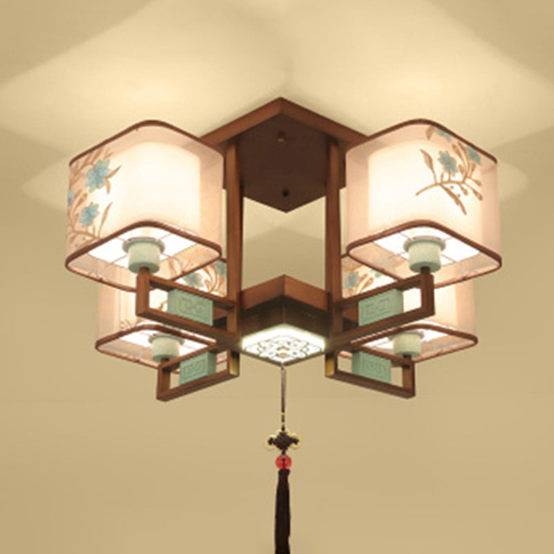 Plafonnier encastré en tissu de style chinois, 4/6/8 ampoules, pour salon