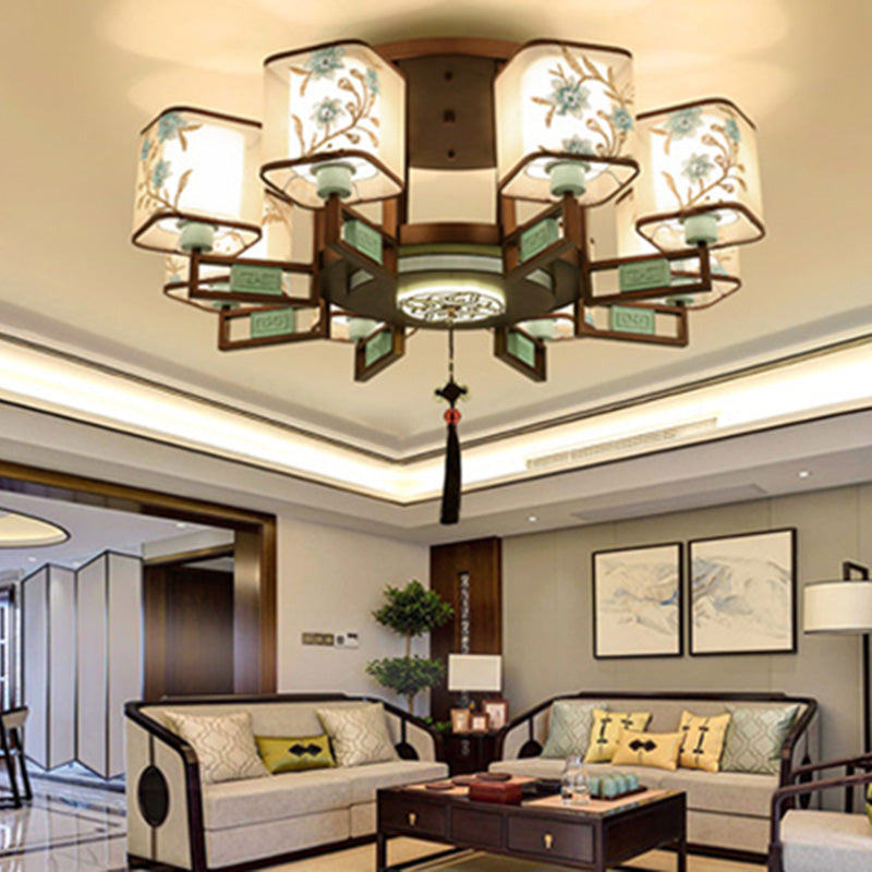 Plafonnier encastré en tissu de style chinois, 4/6/8 ampoules, pour salon