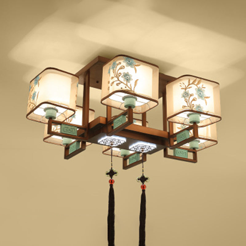 Plafonnier encastré en tissu de style chinois, 4/6/8 ampoules, pour salon
