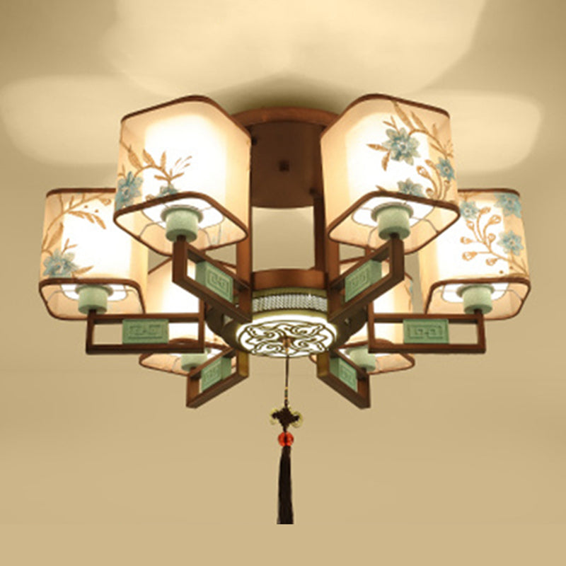 Plafonnier encastré en tissu de style chinois, 4/6/8 ampoules, pour salon