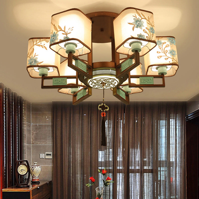 Plafonnier encastré en tissu de style chinois, 4/6/8 ampoules, pour salon
