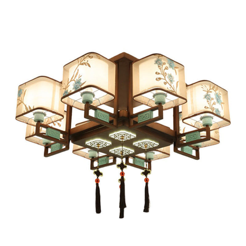 Plafonnier encastré en tissu de style chinois, 4/6/8 ampoules, pour salon