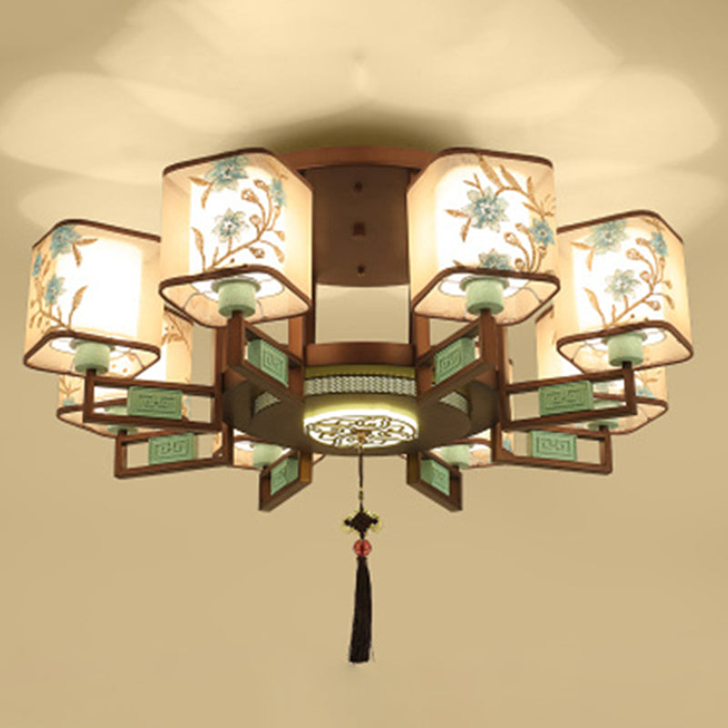 Plafonnier encastré en tissu de style chinois, 4/6/8 ampoules, pour salon