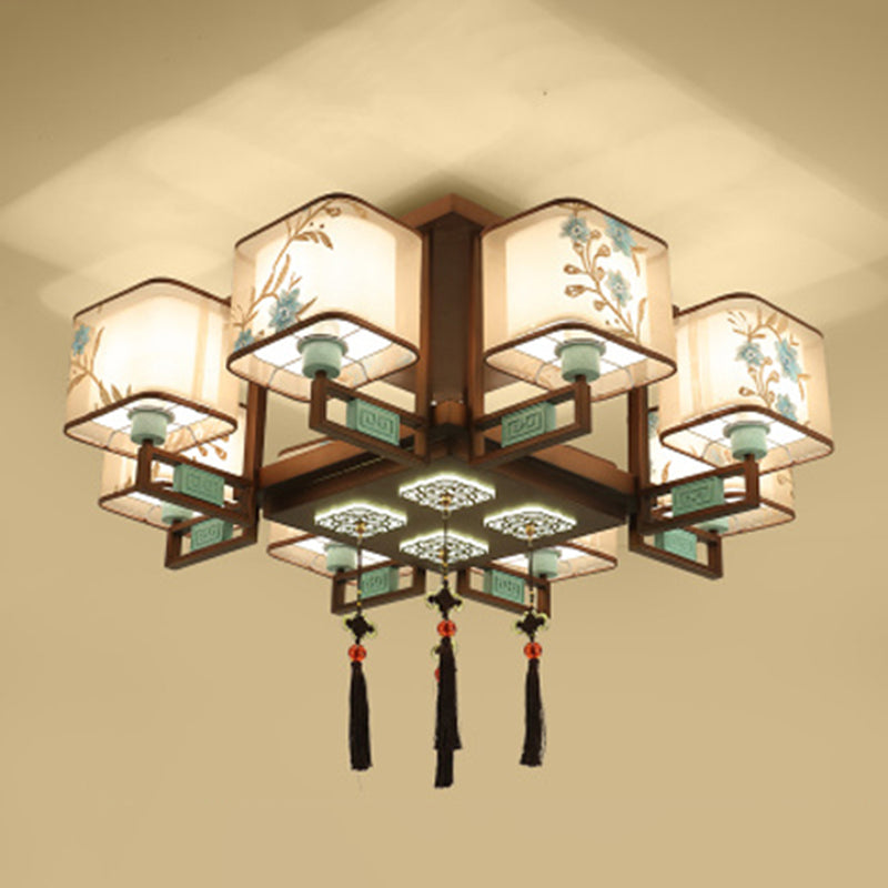 Plafonnier encastré en tissu de style chinois, 4/6/8 ampoules, pour salon