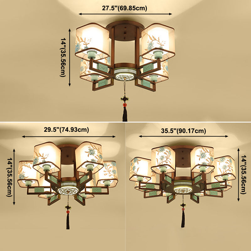 Plafonnier encastré en tissu de style chinois, 4/6/8 ampoules, pour salon