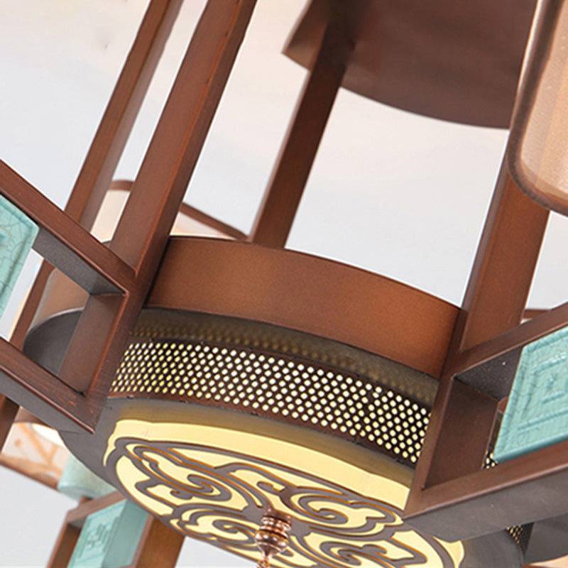 Plafonnier encastré en tissu de style chinois, 4/6/8 ampoules, pour salon