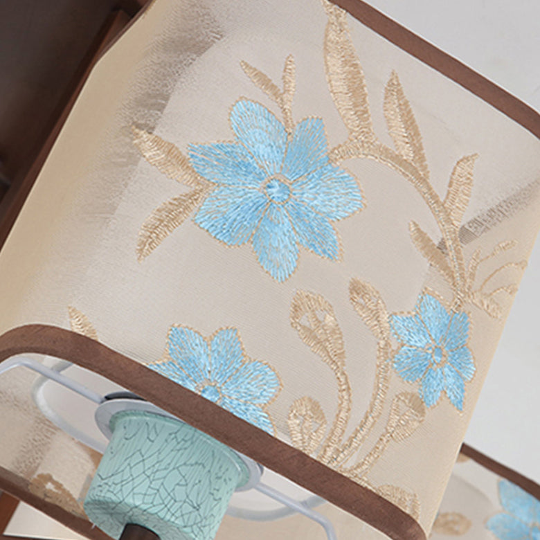 Plafonnier encastré en tissu de style chinois, 4/6/8 ampoules, pour salon