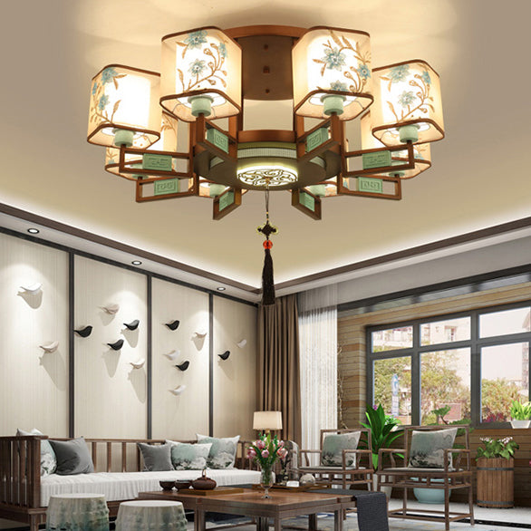 Plafonnier encastré en tissu de style chinois, 4/6/8 ampoules, pour salon
