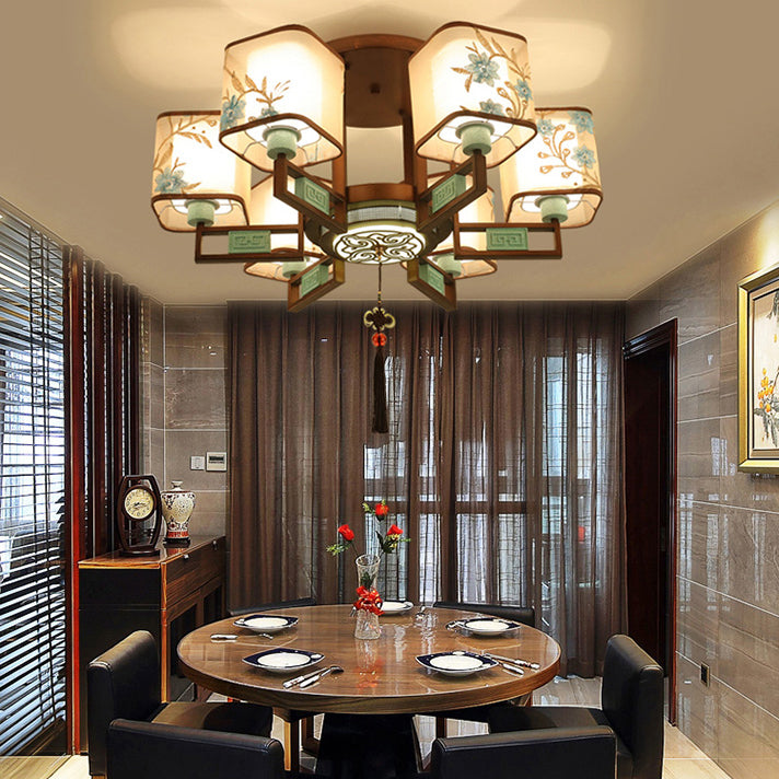 Plafonnier encastré en tissu de style chinois, 4/6/8 ampoules, pour salon