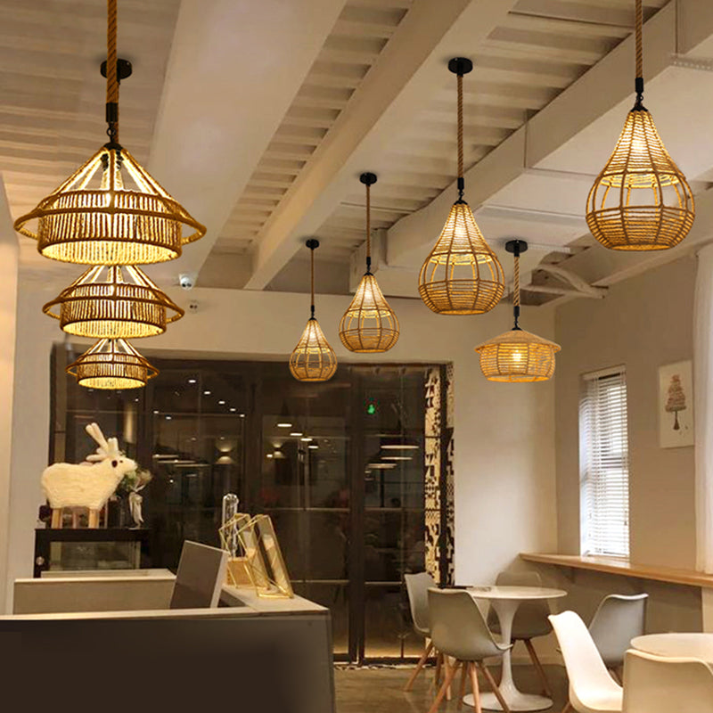 Industriële stijl gearceerde hanglamp plafond licht touw hangend plafondlicht in beige