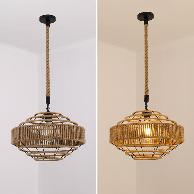 Industriële stijl gearceerde hanglamp plafond licht touw hangend plafondlicht in beige