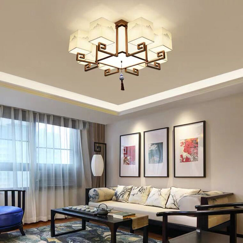 4/6/8/10 Lights Flushmount Asia Style Fabric Flush Ceiling Light for Living Room Dinning Room