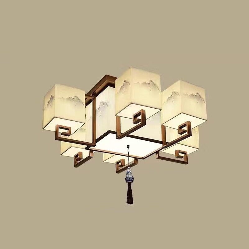 4/6/8/10 Lights Flushmount Asia Style Fabric Flush Ceiling Light for Living Room Dinning Room
