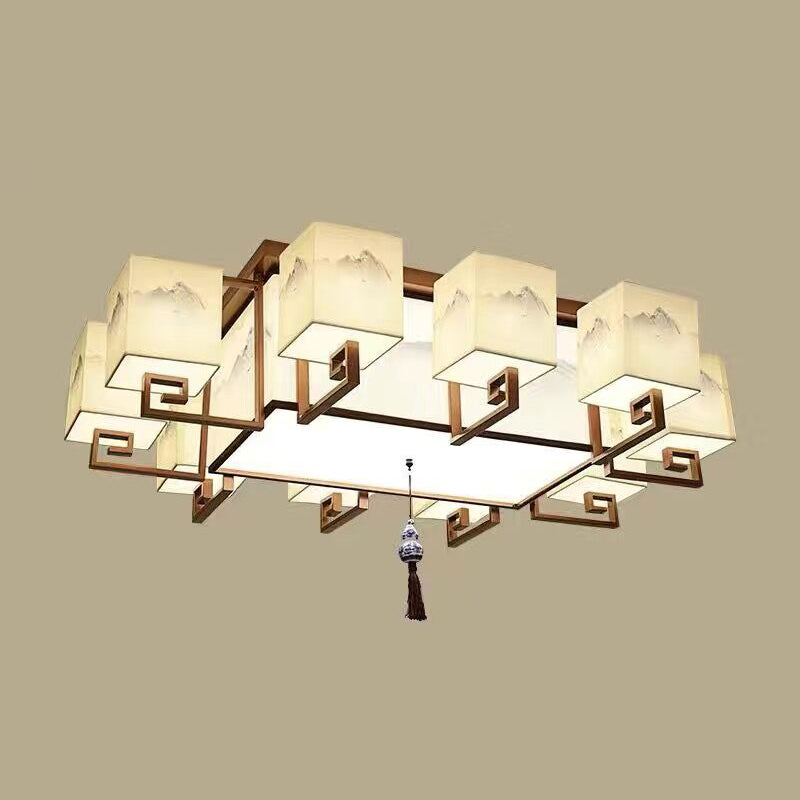 4/6/8/10 Lights Flushmount Asia Style Fabric Flush Ceiling Light for Living Room Dinning Room