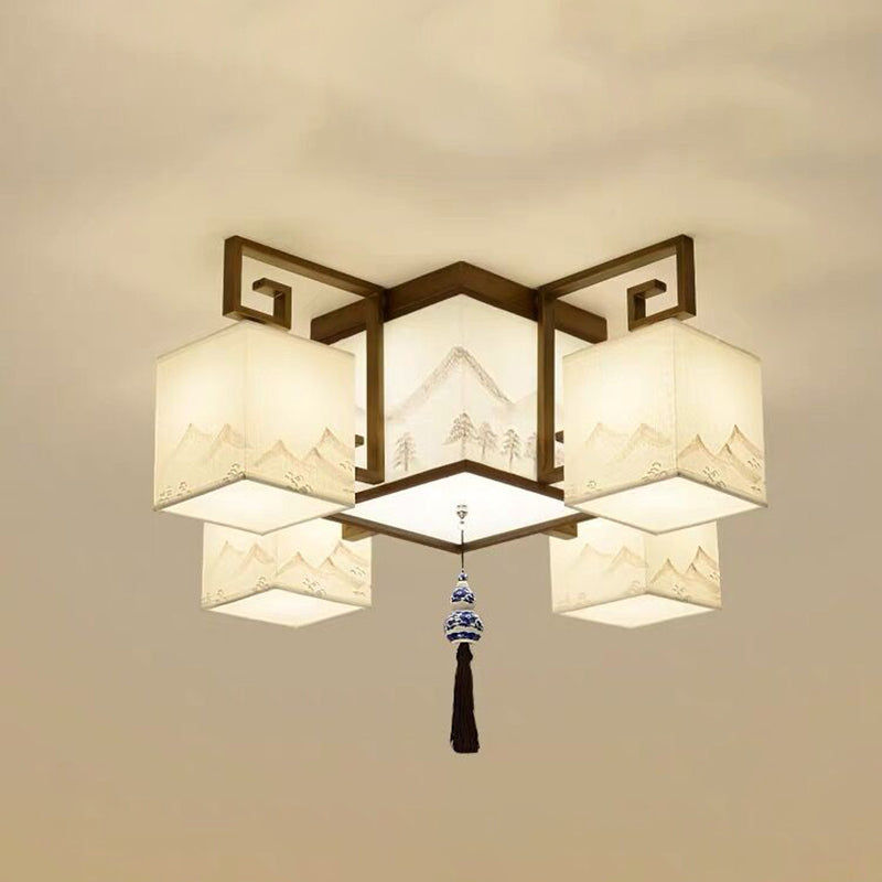 4/6/8/10 Lights Flushmount Asia Style Fabric Flush Ceiling Light for Living Room Dinning Room