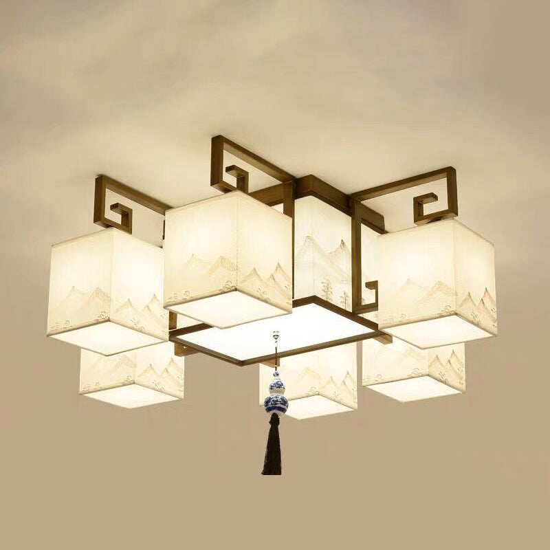 4/6/8/10 Lights Flushmount Asia Style Fabric Flush Ceiling Light for Living Room Dinning Room