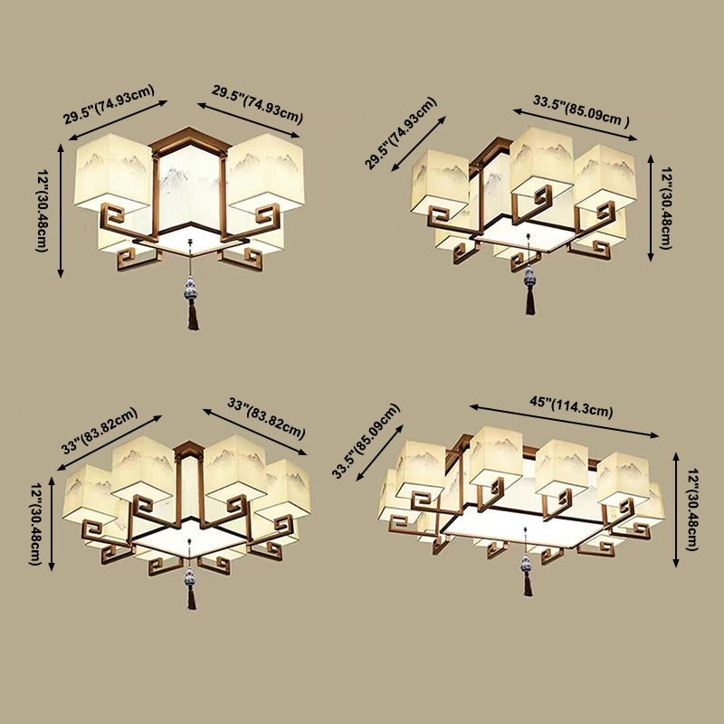 4/6/8/10 Lights Flushmount Asia Style Fabric Flush Ceiling Light for Living Room Dinning Room