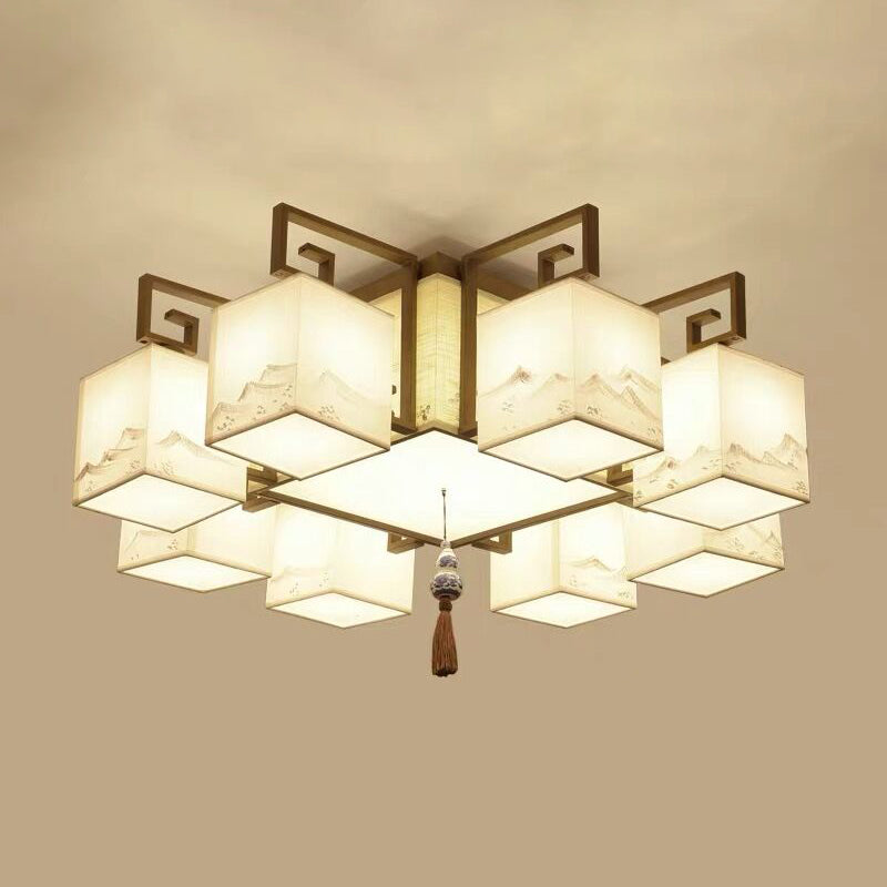 4/6/8/10 Lights Flushmount Asia Style Fabric Flush Ceiling Light for Living Room Dinning Room