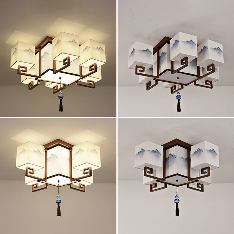 4/6/8/10 Lights Flushmount Asia Style Fabric Flush Ceiling Light for Living Room Dinning Room