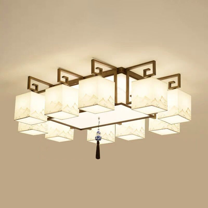 4/6/8/10 Lights Flushmount Asia Style Fabric Flush Ceiling Light for Living Room Dinning Room
