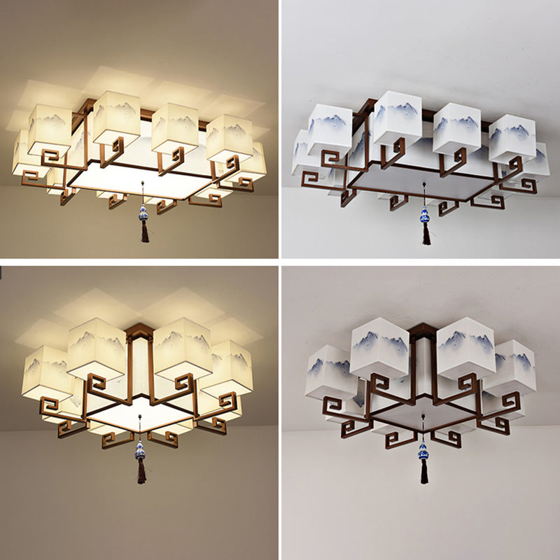 4/6/8/10 Lights Flushmount Asia Style Fabric Flush Ceiling Light for Living Room Dinning Room