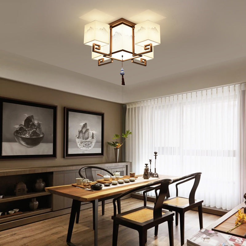 4/6/8/10 Lights Flushmount Asia Style Fabric Flush Ceiling Light for Living Room Dinning Room