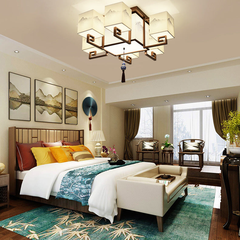 4/6/8/10 Lights Flushmount Asia Style Fabric Flush Ceiling Light for Living Room Dinning Room