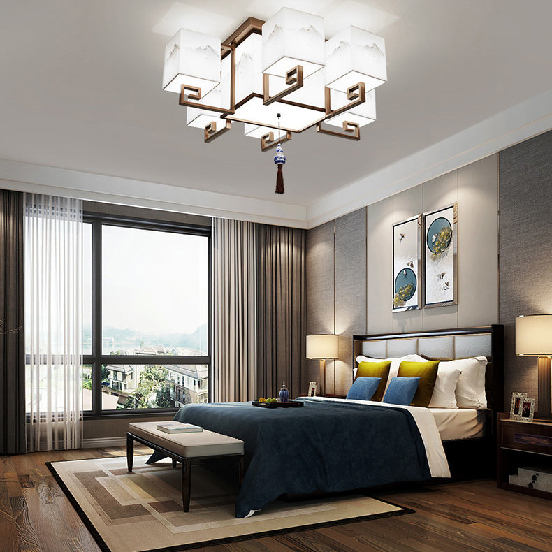 4/6/8/10 Lights Flushmount Asia Style Fabric Flush Ceiling Light for Living Room Dinning Room