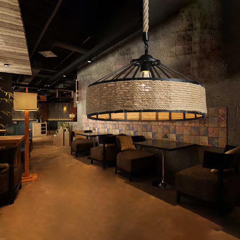 Touw beige plafond hanger lichte drum industriële stijl commerciële hangerverlichting