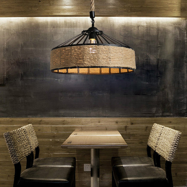 Touw beige plafond hanger lichte drum industriële stijl commerciële hangerverlichting