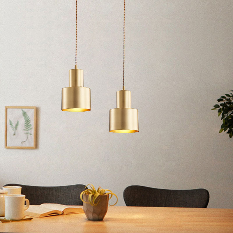 Dinning Room Down Lighting Pendant Modern Brass Hanging Lamp Kit with Cylinder Metal Shade