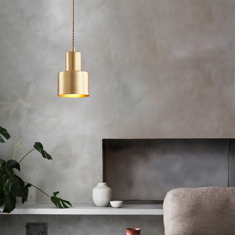 Esszimmer Down Lighting Anhänger Modernes Messing -Hang -Lampe -Kit mit Zylindermetallschatten