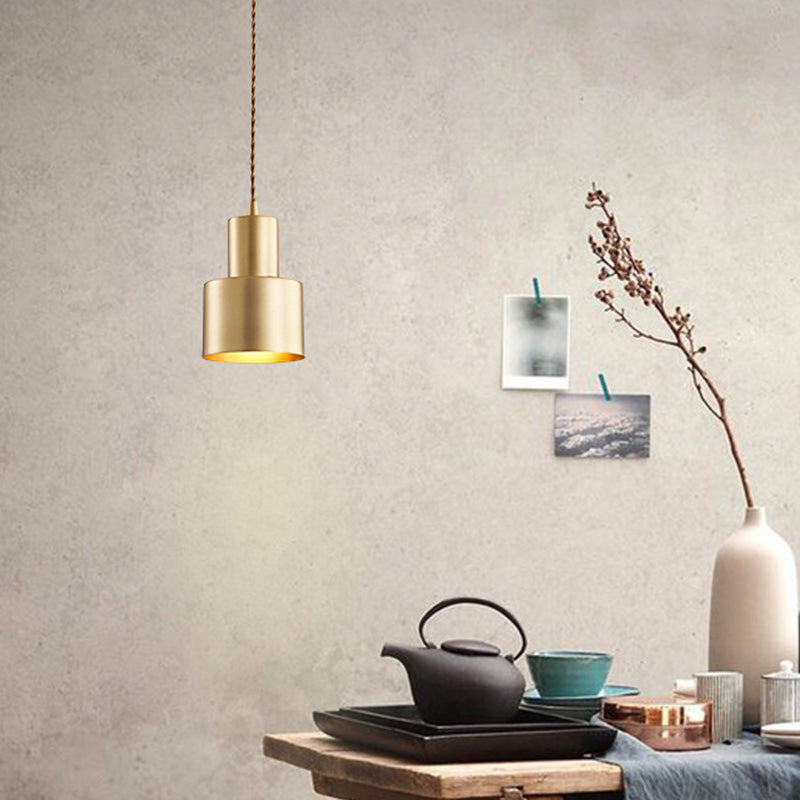 Dinning Room Down Lighting Pendant Modern Brass Hanging Lamp Kit with Cylinder Metal Shade